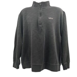 Orvis Mens XL Grey Quarter Zip Pullover Pima Cotton Tencel Blend Fish Logo